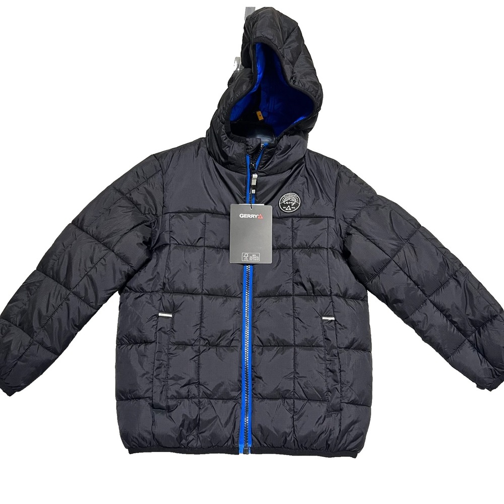 Gerry Torque Puffer Jacket Full-Zip Lightweight Hooded Boys XS Black Blue NWT